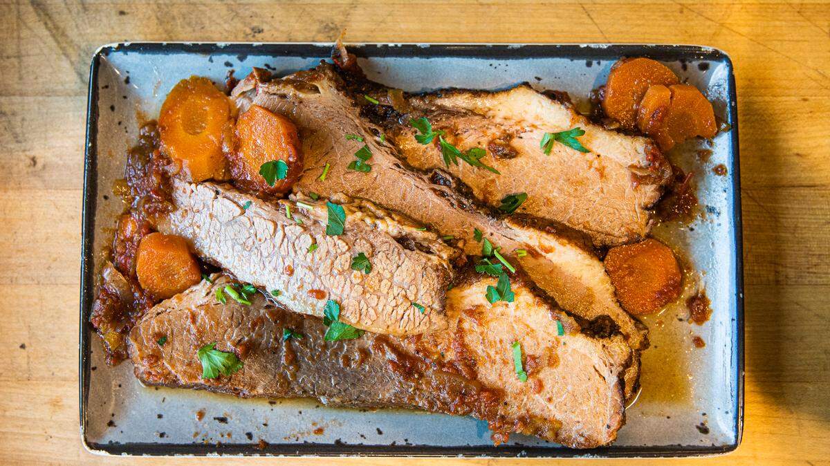 YAFO Kitchen’s Shai holiday brisket is available as an add-on to its Passover menu package.
