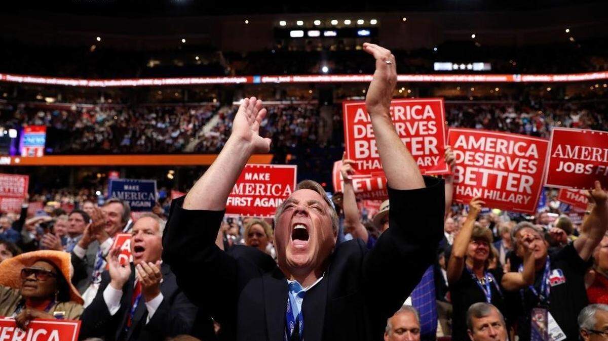 Delegates cheer at the Republican National Convention in Cleveland in 2016.