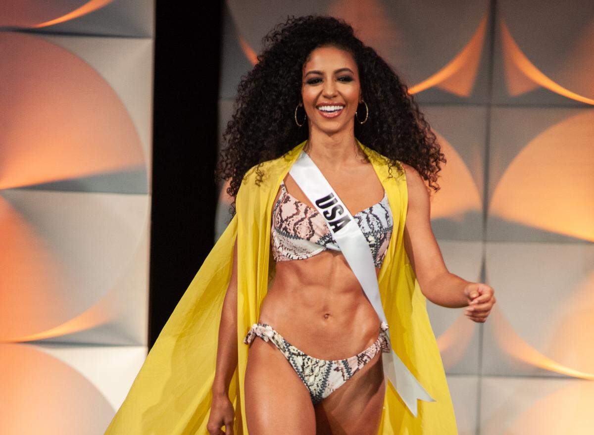 Cheslie Kryst, Miss USA 2019 competes in the Miss Universe Preliminary Competition at the Marriott Marquis in Atlanta on Friday.