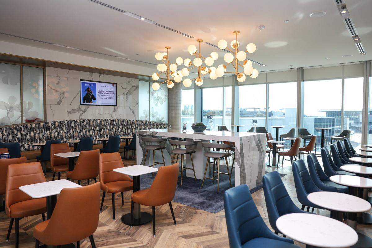 One of the lounges inside the first-ever Delta Sky Club at Charlotte’s airport.