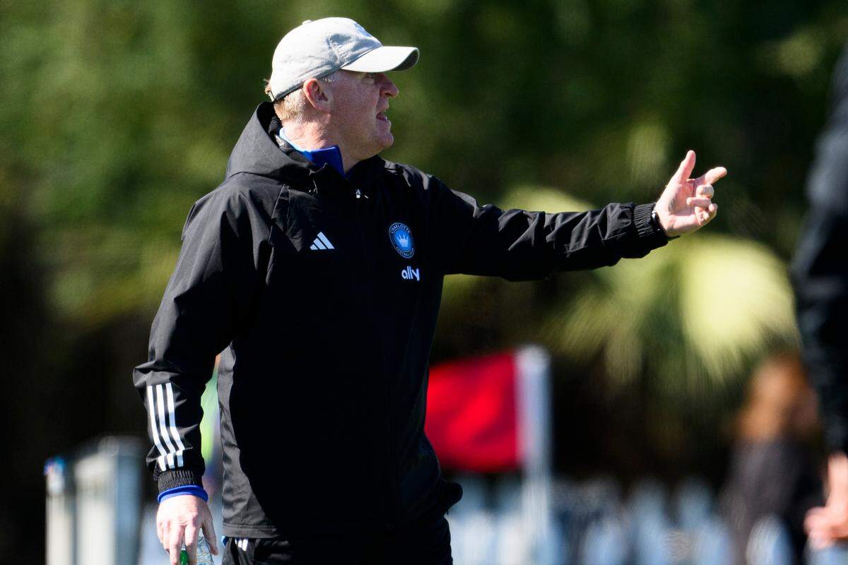 Charlotte FC head coach Dean Smith yells to his team against the San Jose Earthquake in early February.