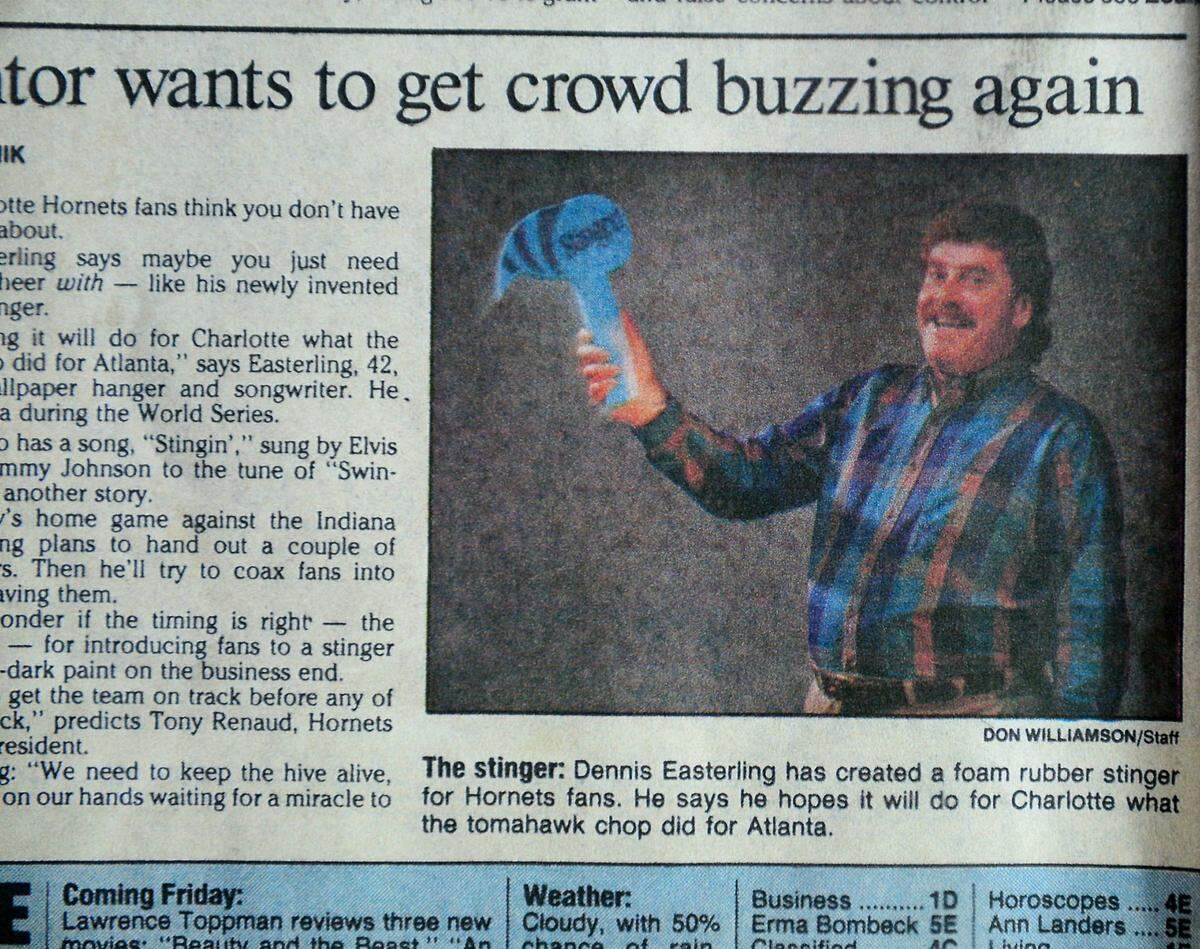 Dennis Easterling appeared on the front page of The Charlotte Observer on Nov. 21, 1991, in a story about the Stinger he created with his friend Lynn Edgerton.