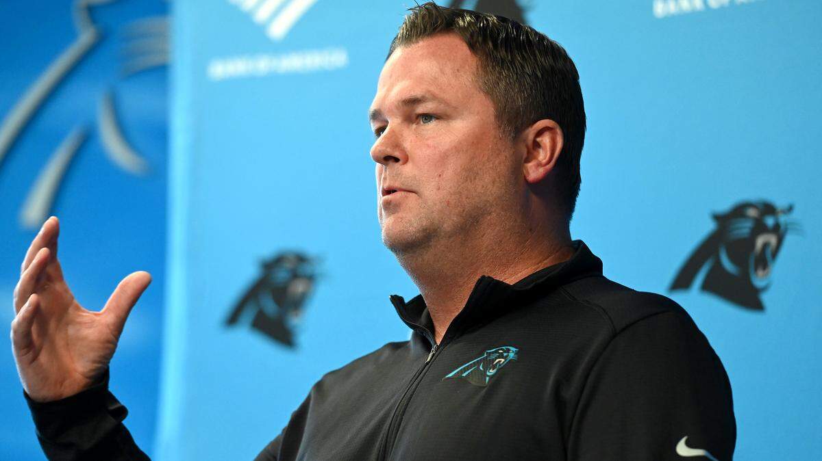 Carolina Panthers general manager Scott Fitterer responds to a question from the media on Monday, January 9, 2023 at Bank of America Stadium in Charlotte, NC. Fitterer has begun his search for Carolina’s next head coach. Along with owner David Tepper, he will be the main decision-maker.