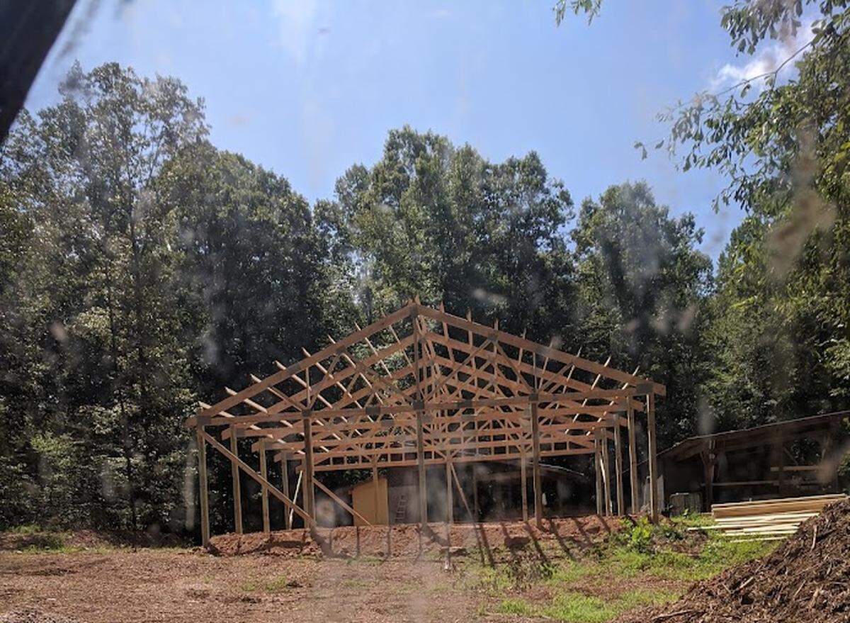 The pavilion at Kings Mountain Preserve in an early stage of its construction last year.