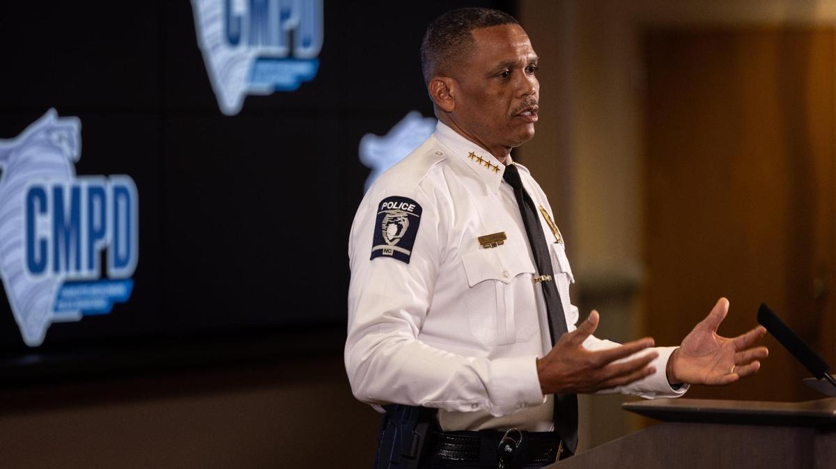 Police Chief Johnny Jennings speaks at the Charlotte-Mecklenburg Police Department on Nov. 15, 2023. He was addressing a video that showed a use of force incident that took place Nov. 13 outside a Bojangles on South Tryon Street. A woman being arrested was struck 17 times, police said.