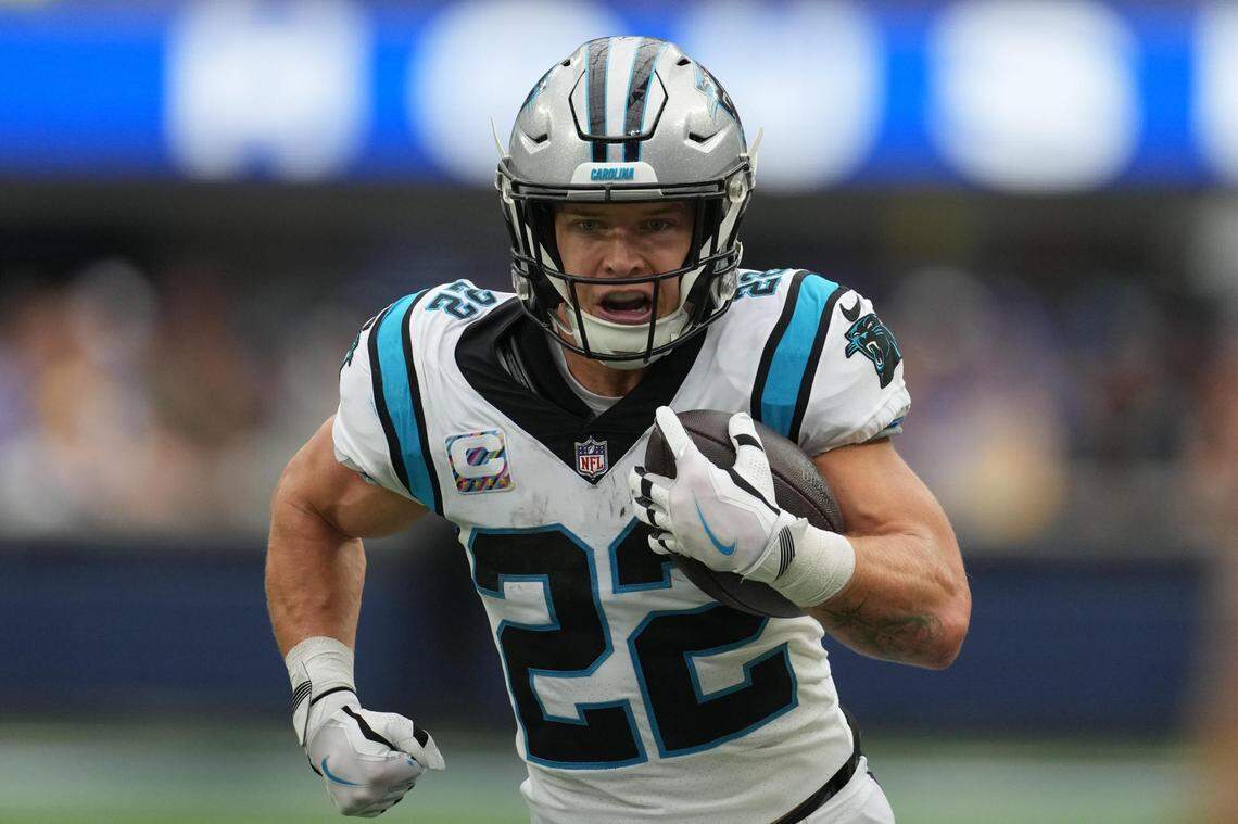 Former Carolina Panthers running back Christian McCaffrey in 2022. / Kirby Lee-USA TODAY Sports
