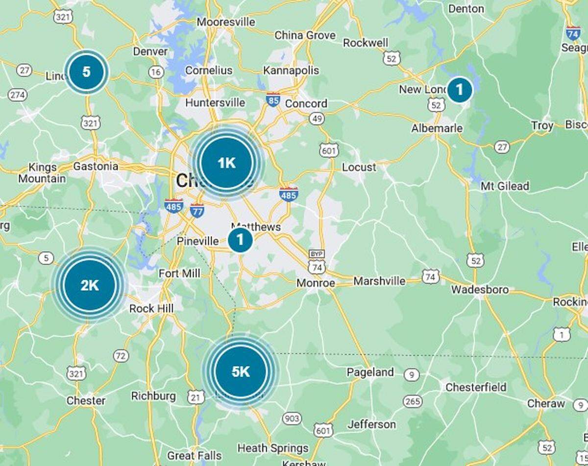 Duke Energy’s outage maps shows thousands of customers without electricity at 4:45 p.m. on Friday, June 3, 2022.