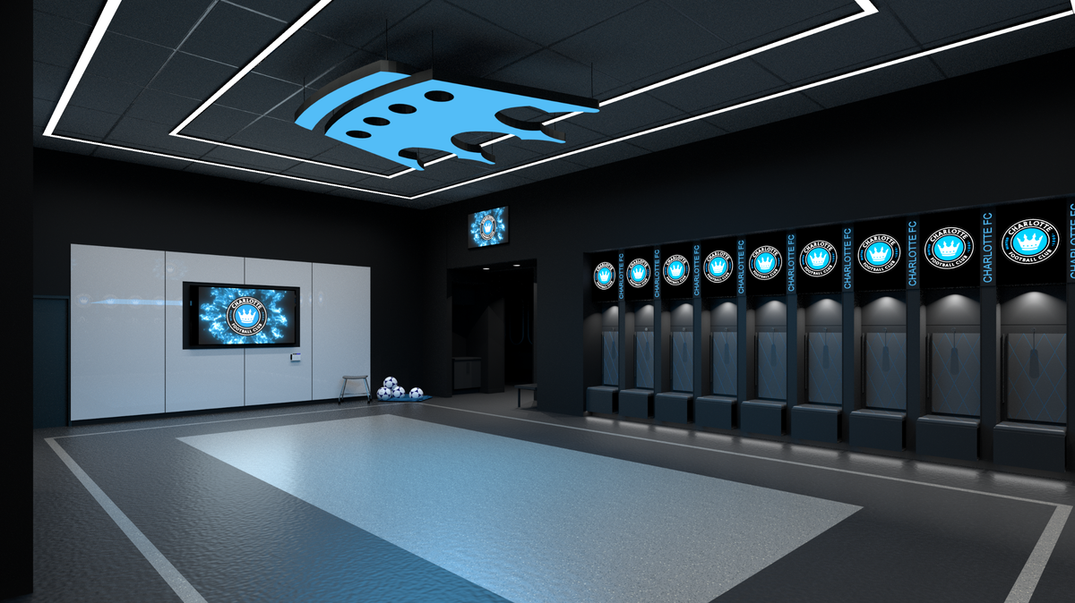 New Bank of America Stadium renderings show a look at the stadium’s new Charlotte FC home locker room.
