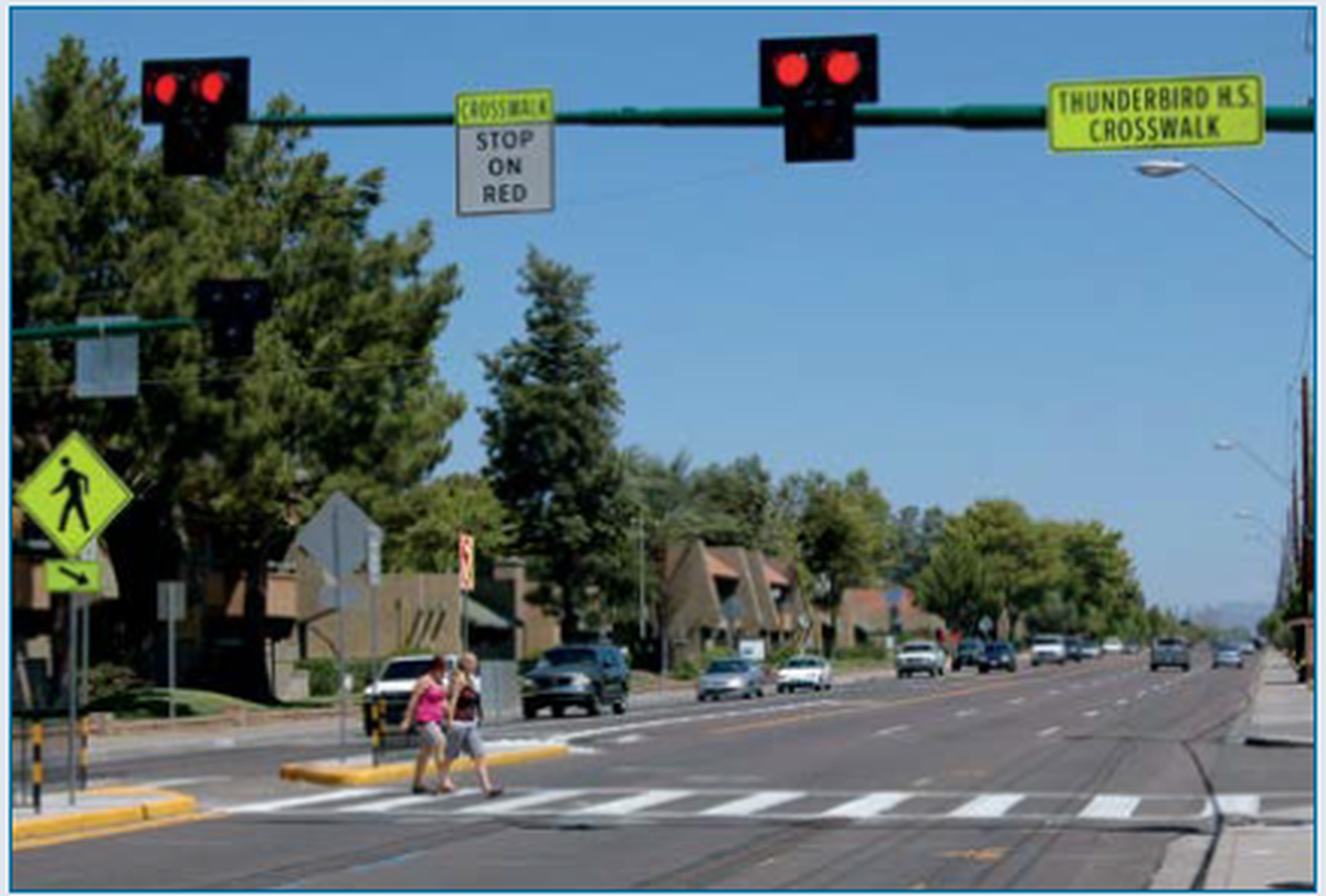 A Pedestrian Highway Beacon at an intersection in Phoenix, Arizona.