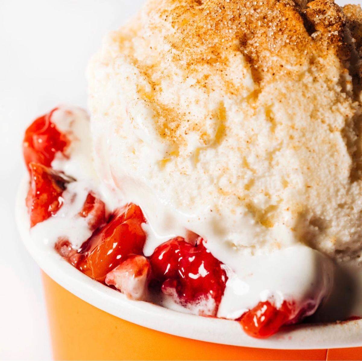 Peach Cobbler Factory has 12 flavors of cobbler, including strawberry peach and strawberry.