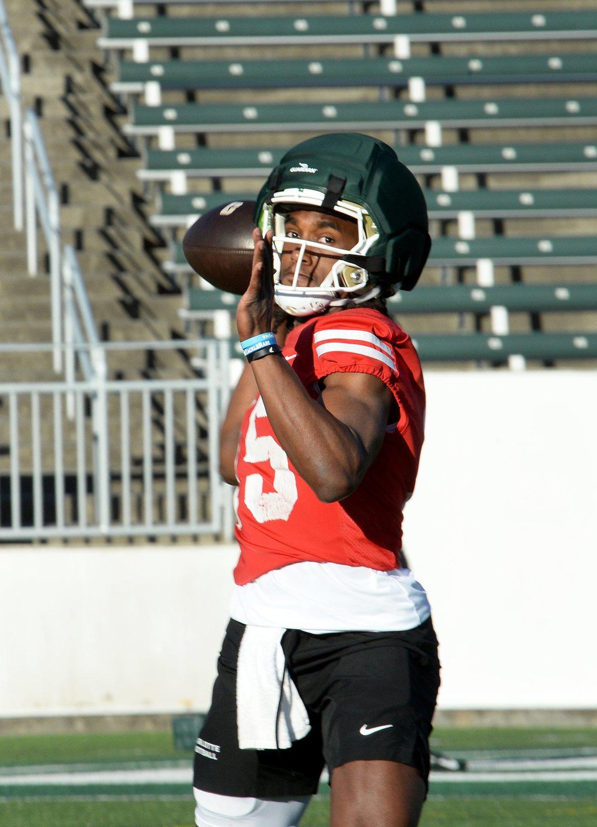 Charlotte 49ers quarterback, #15, Conner Harrell, took part in an open practice at the university on Tuesday, Mar. 18, 2025.