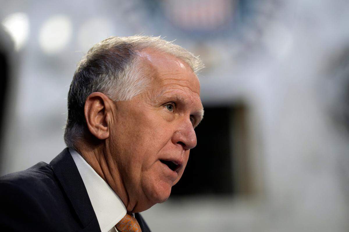 Senator Thom Tillis (R-NC) speaks during the Senate Judiciary Committee confirmation hearing for Supreme Court Associate Justice nominee Ketanji Brown Jackson on March 21, 2022 in Washington.