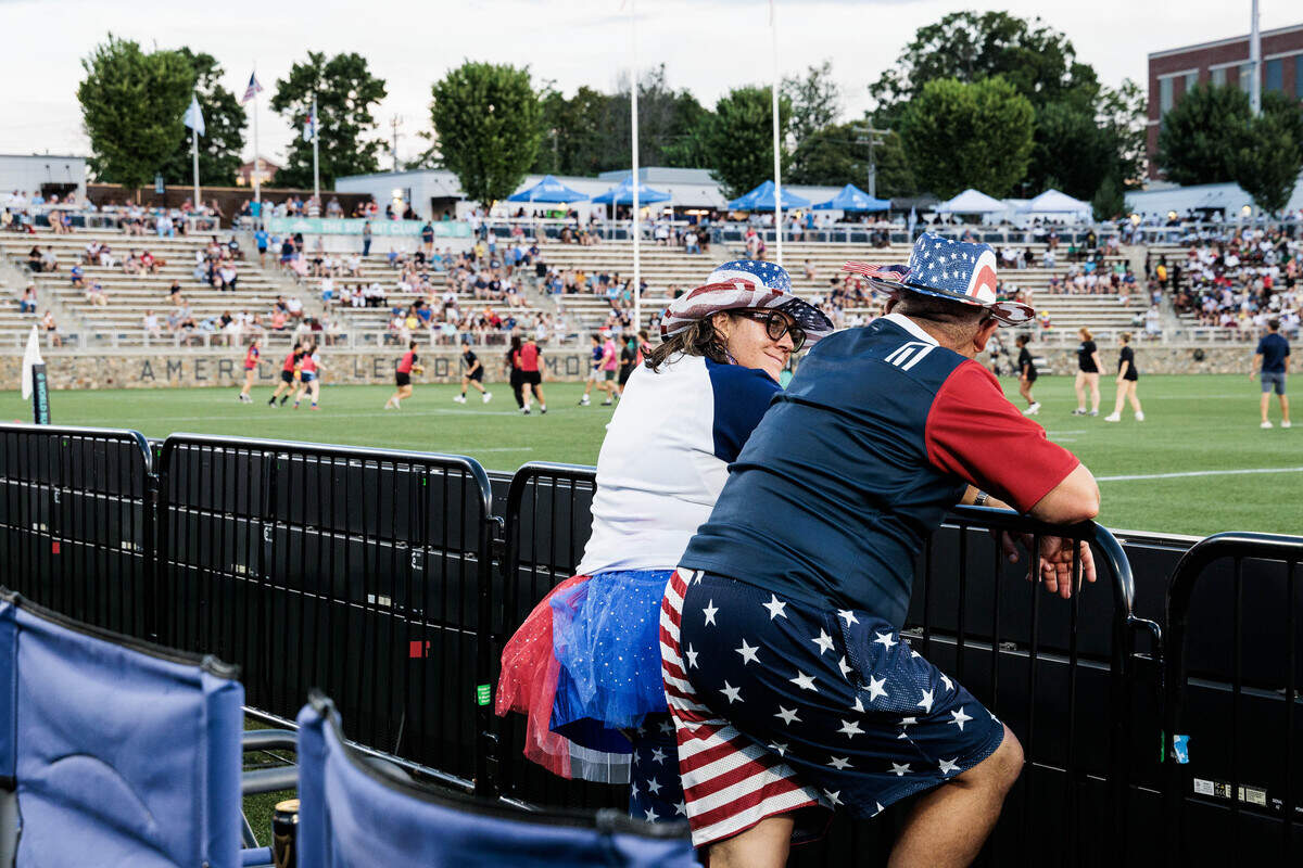 Melissa (left) and Peter Luciano traveled from Jacksonville, FL for the USA Men's Eagles v. Zimbabwe match in the inaugural World Rugby Nations Cup on Saturday, July 11, 2026 at the American Legion Memorial Stadium in Charlotte, NC.