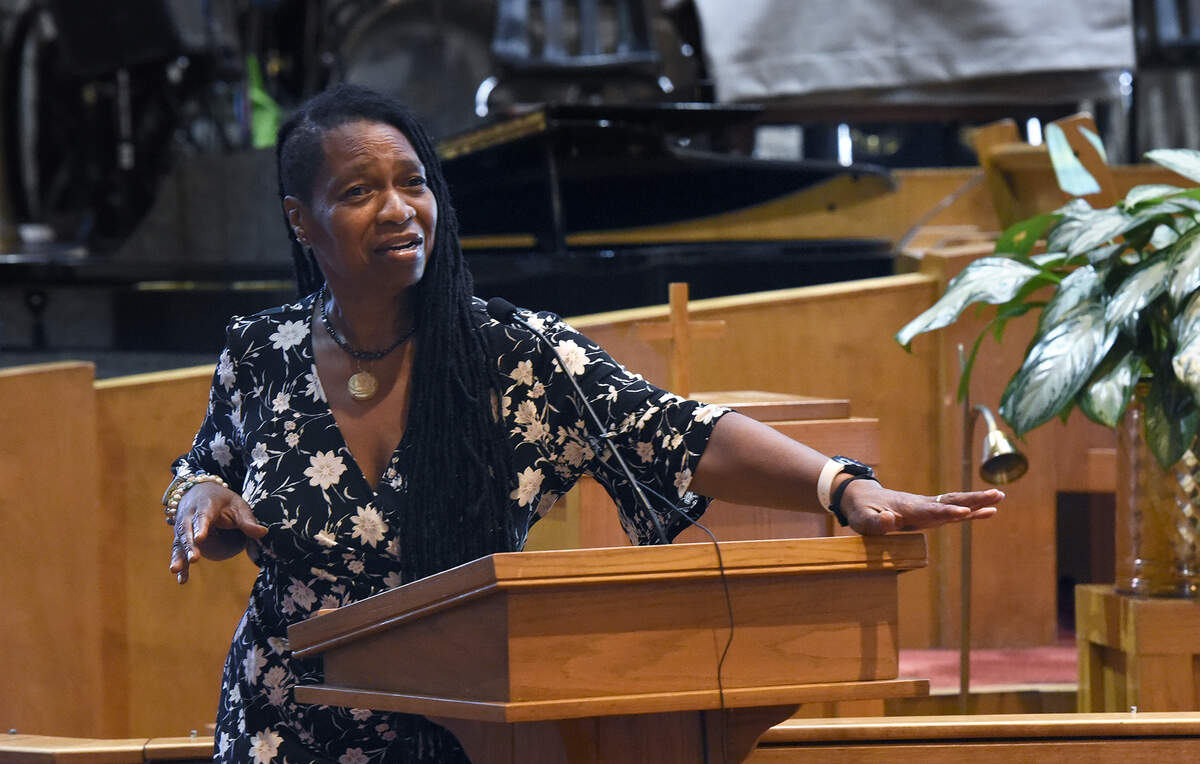 Cynthia Boyd Reel told several stories about her early childhood growing up in the Brooklyn neighborhood. More than 100 people attended a forum about an approved Brooklyn village living and retail complex on the site of the historically African American Brooklyn neighborhood. The discussion ranged from stories about living in Brooklyn to possible reparations to former residents and their descendants on Thursday, August 22, 2019.
