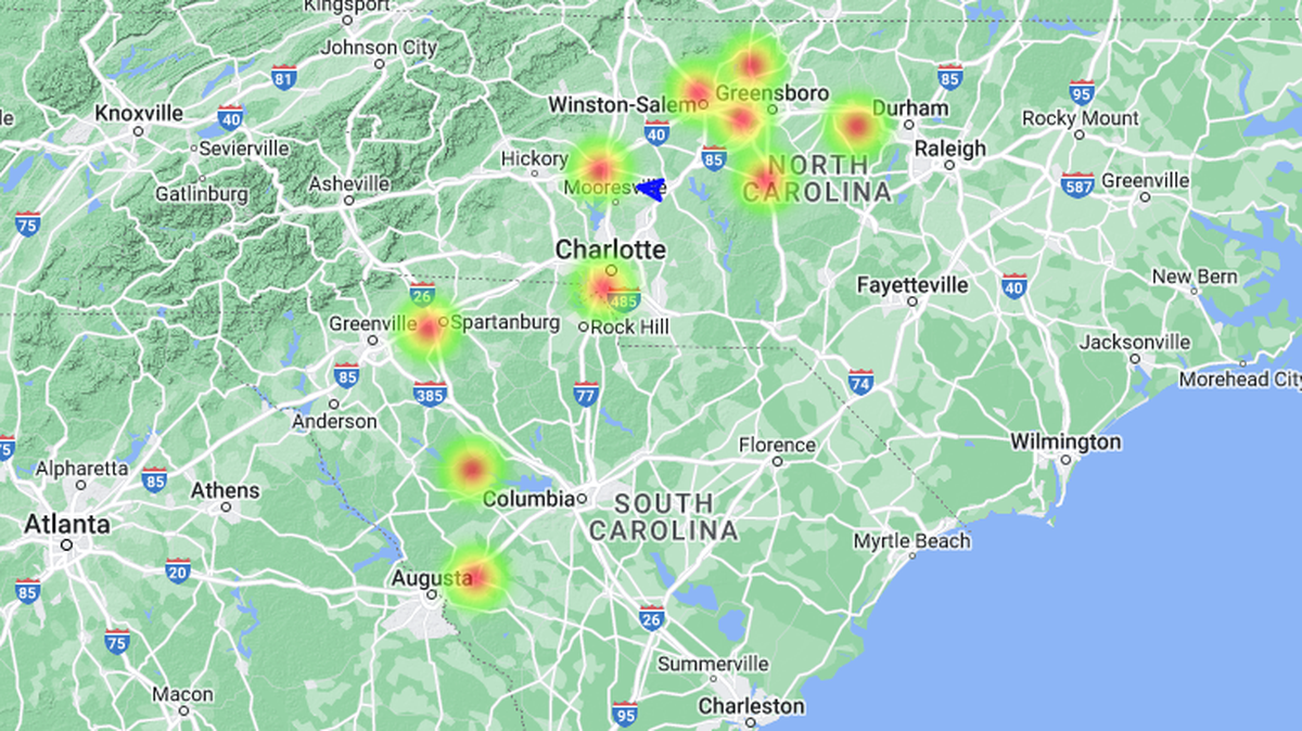 Eleven witnesses in North and South Carolina report seeing fireball in the dark, American Meteor Society reports.