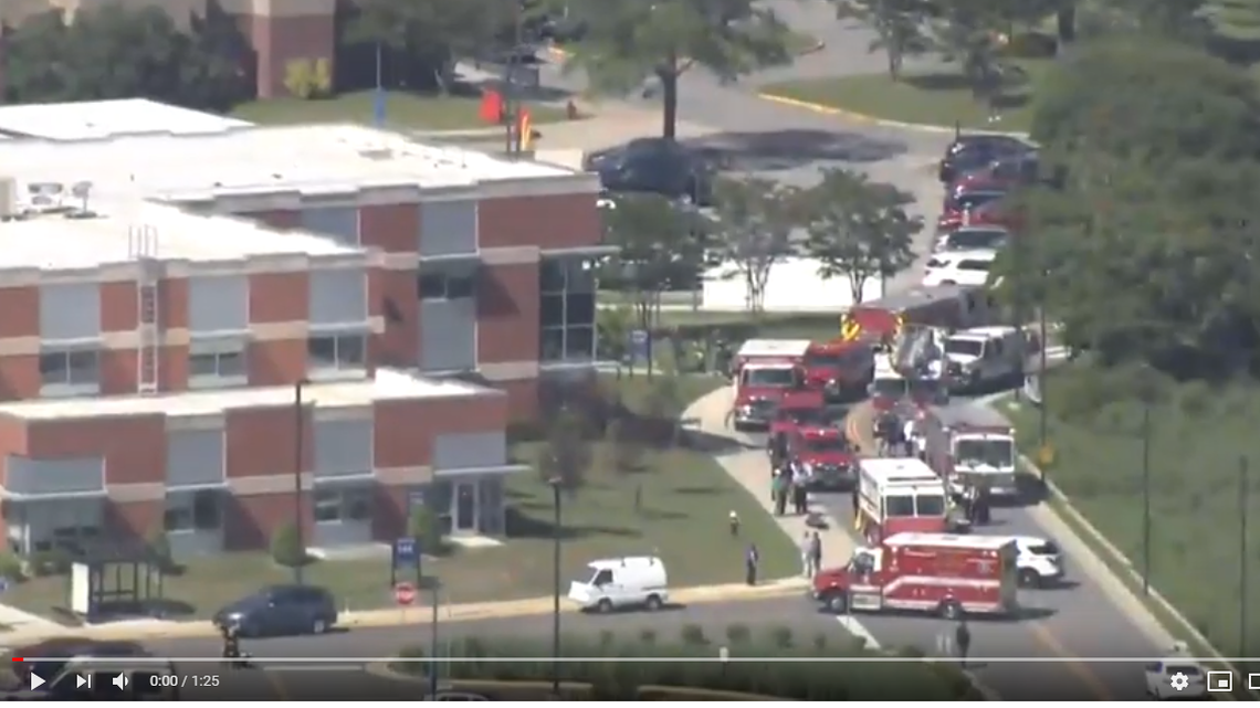 Scene outside the Virginia health center Wednesday, after emergency responders were called for a strong odor.