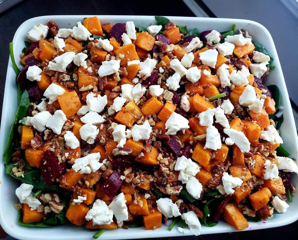 Demetra Fraizeryoung’s sweet potato and beet salad with honey goat cheese.