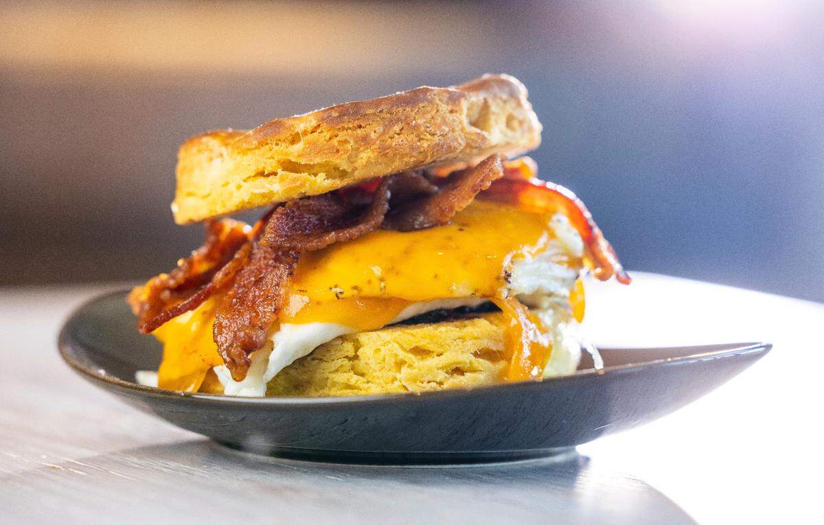 A breakfast sandwich from Uptown Yolk.