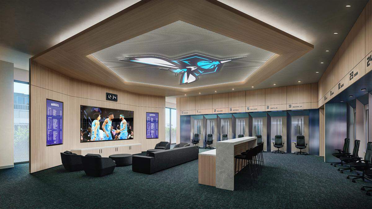 A rendering of the locker room inside the Novant Health Performance Center.