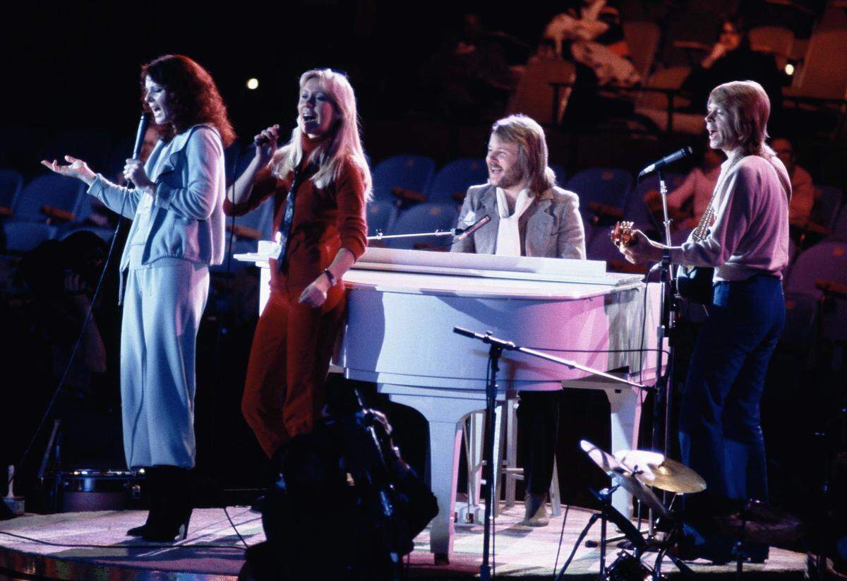 Abba in concert in 1979. Their many songs serve as the inspiration for the hit musical “Mama Mia!” which will be performed at Matthews Playhouse in January.