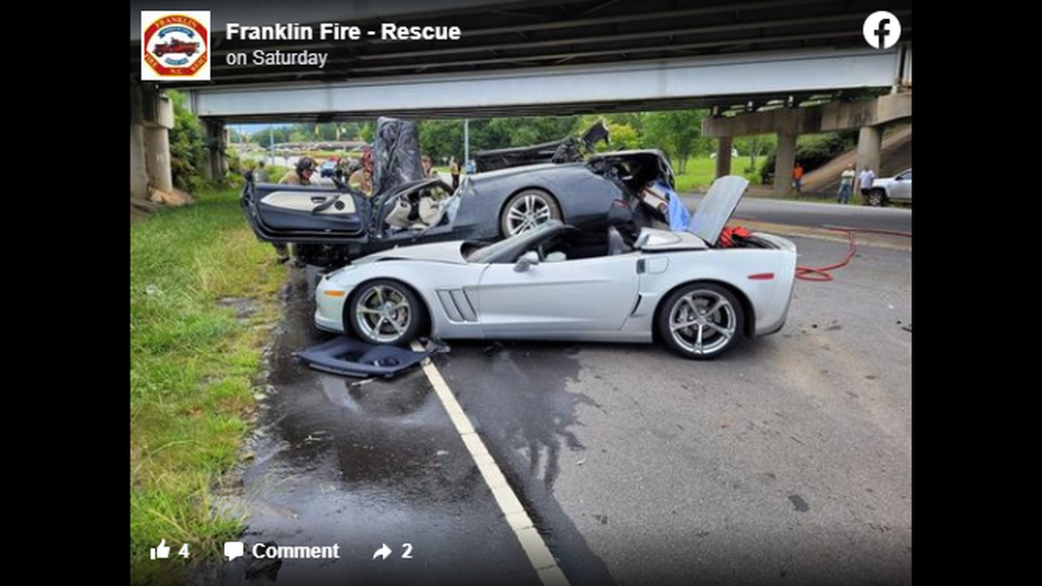 Officials believe the car went between two bridges before impact.