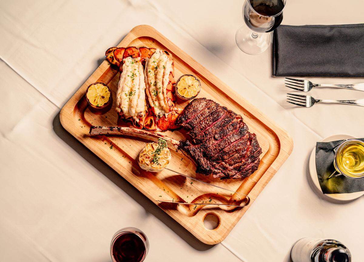 Sullivan’s Steakhouse is offering a Tomahawk Trio special that includes lobster tails and sparkling wine to celebrate Valentine’s Day.