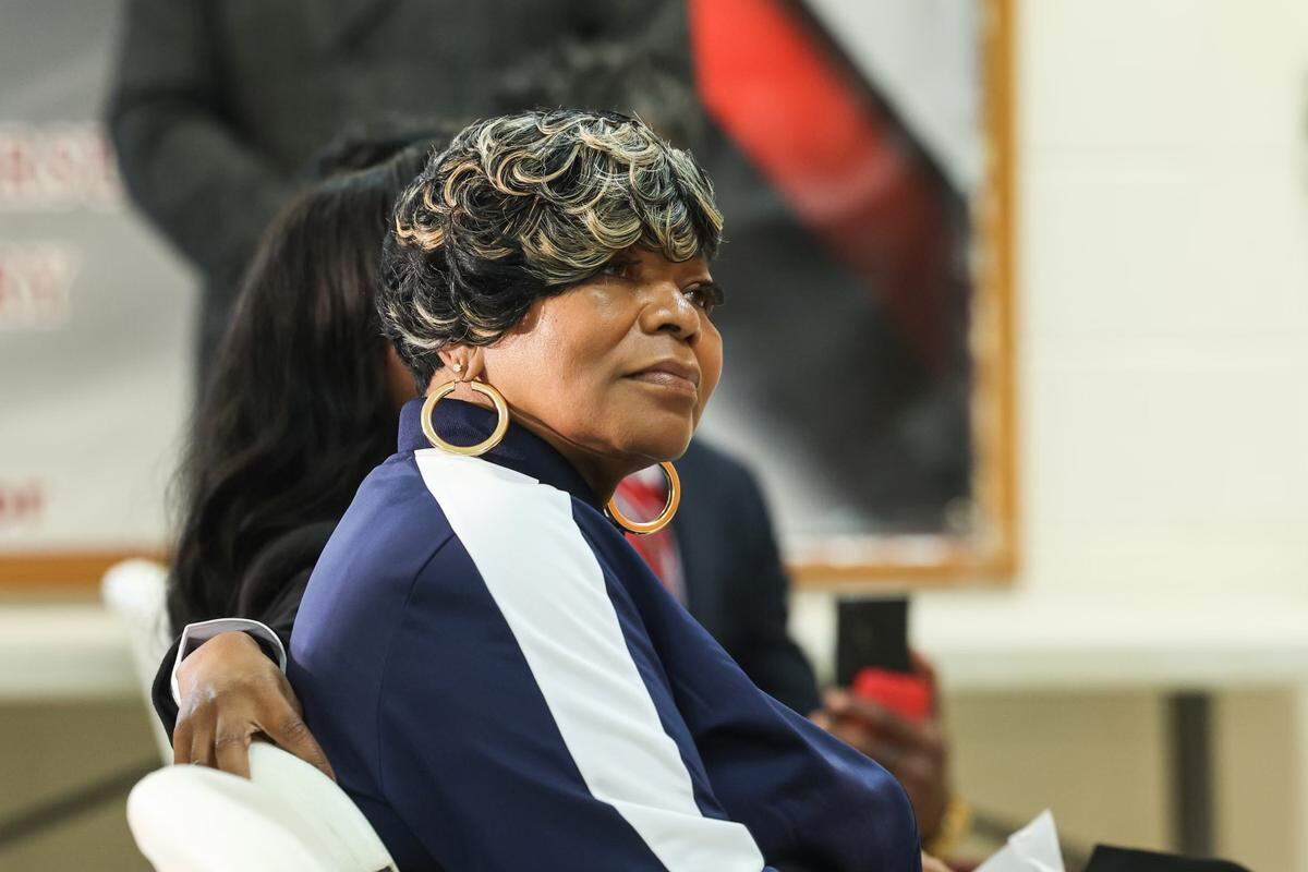 Sallamondra Robinson, mother of Shanquella Robinson, listens to Attorney Sue-Ann Robinson, of Frontline Law, speaks to members of the media on the investigation of Shanquella Robinson’s death on Wednesday, April 12, 2023. Earlier in the morning, The U.S. Attorney’s Office in North Carolina announced that the FBI has concluded its investigation and federal authorities will not pursue charges against any suspects in Robinson’s case.