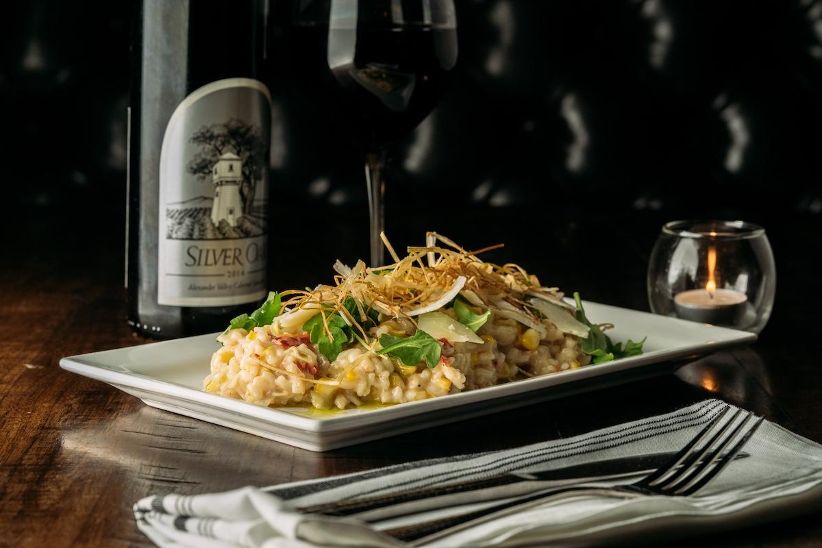 Charred corn and buttered leak risotto at Cellar at Duckworth’s.