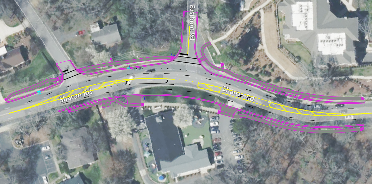 This project map shows how the city plans to smooth the s-curve on Sharon Road, add a turn lane onto Eastburn Road and widen sidewalks.