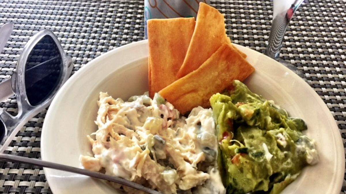 If you want to get fancy with your beach lunch, take along some single-serve tubs of guacamole to have with your Roberts chicken salad.