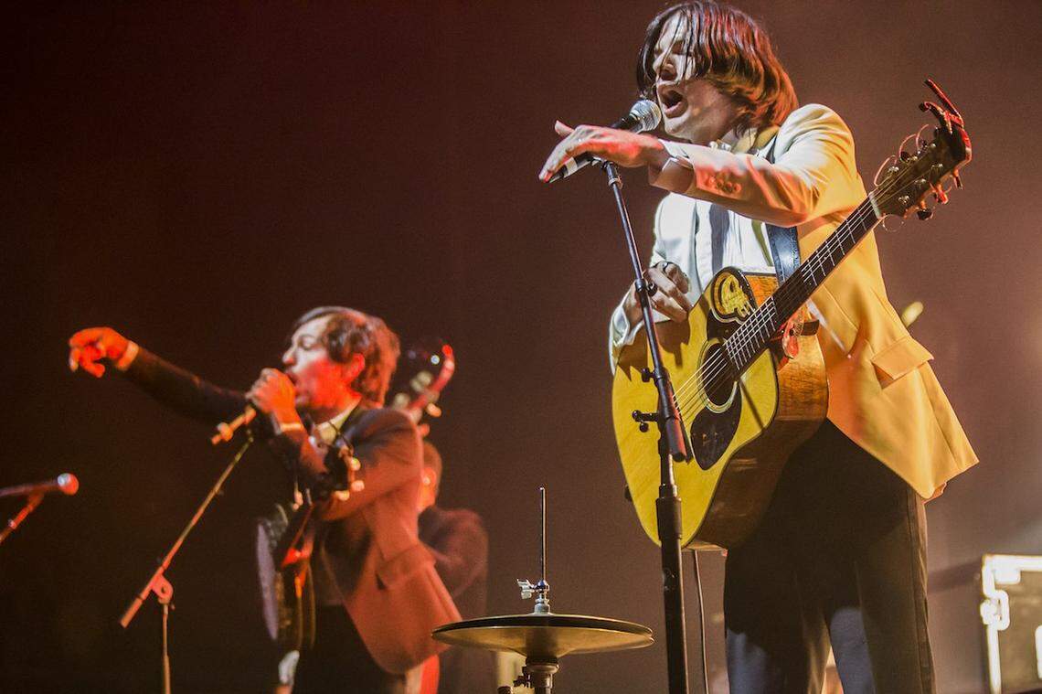 The Avett Brothers — Seth, right, and Scott — perform at the Lovin’ Life Music Fest in uptown Charlotte this past May.