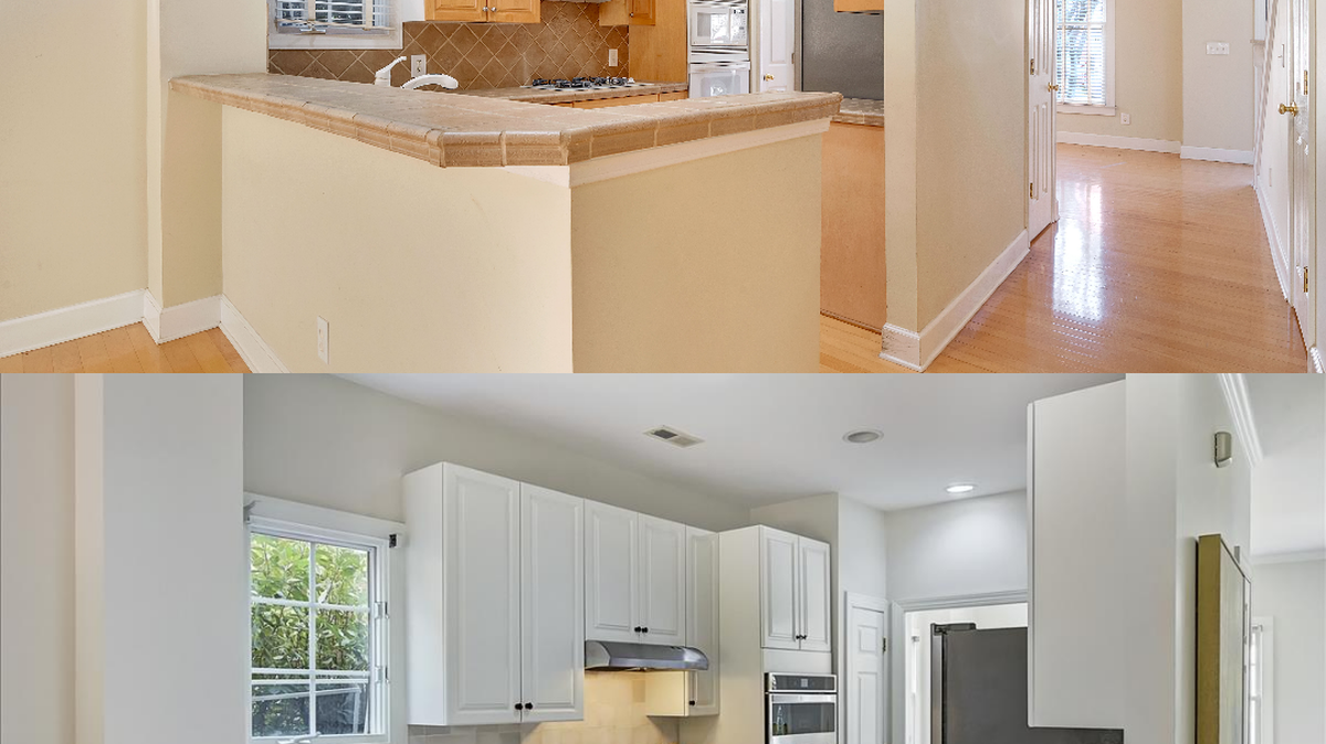 The before and after of a kitchen renovation done by Renovation Sells Charlotte.