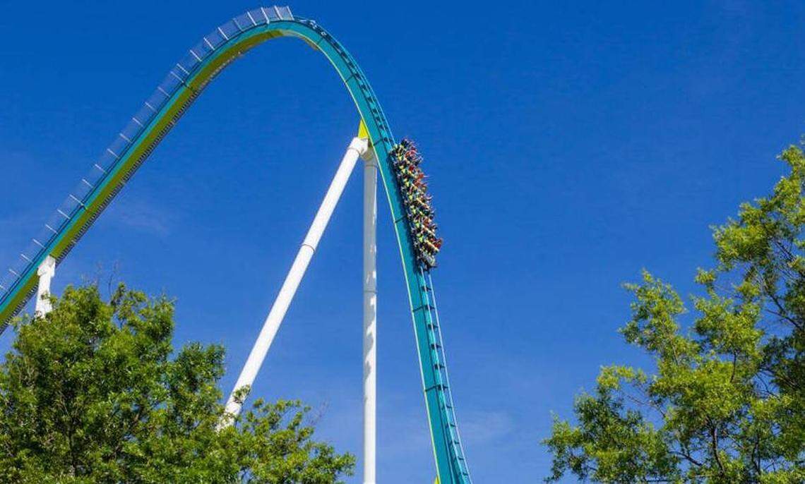 Riders on Fury 325 at Carowinds, one of the tallest, fastest and longest roller coasters in the world.