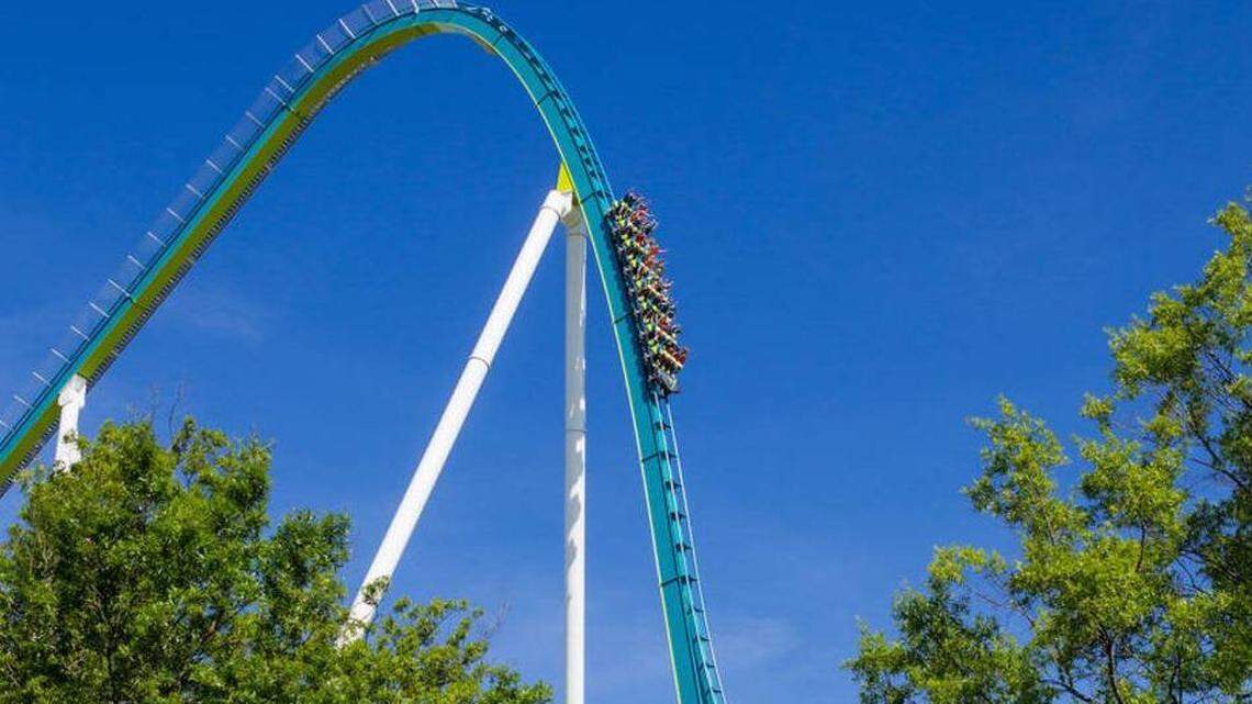Carowinds will open with new décor and entertainment throughout the park. Seen here is the Fury 325 rollercoaster, which can reach speeds of up to 95 mph during its 81-degree plunge.