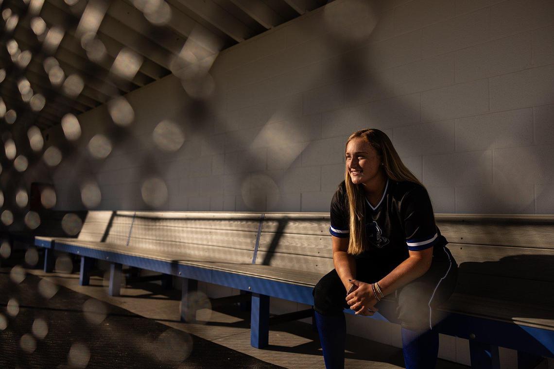 Charlotte Christian softball player Anna Hinde poses for a portrait at Charlotte Christian School in Charlotte, N.C., on Monday, February 5, 2024.