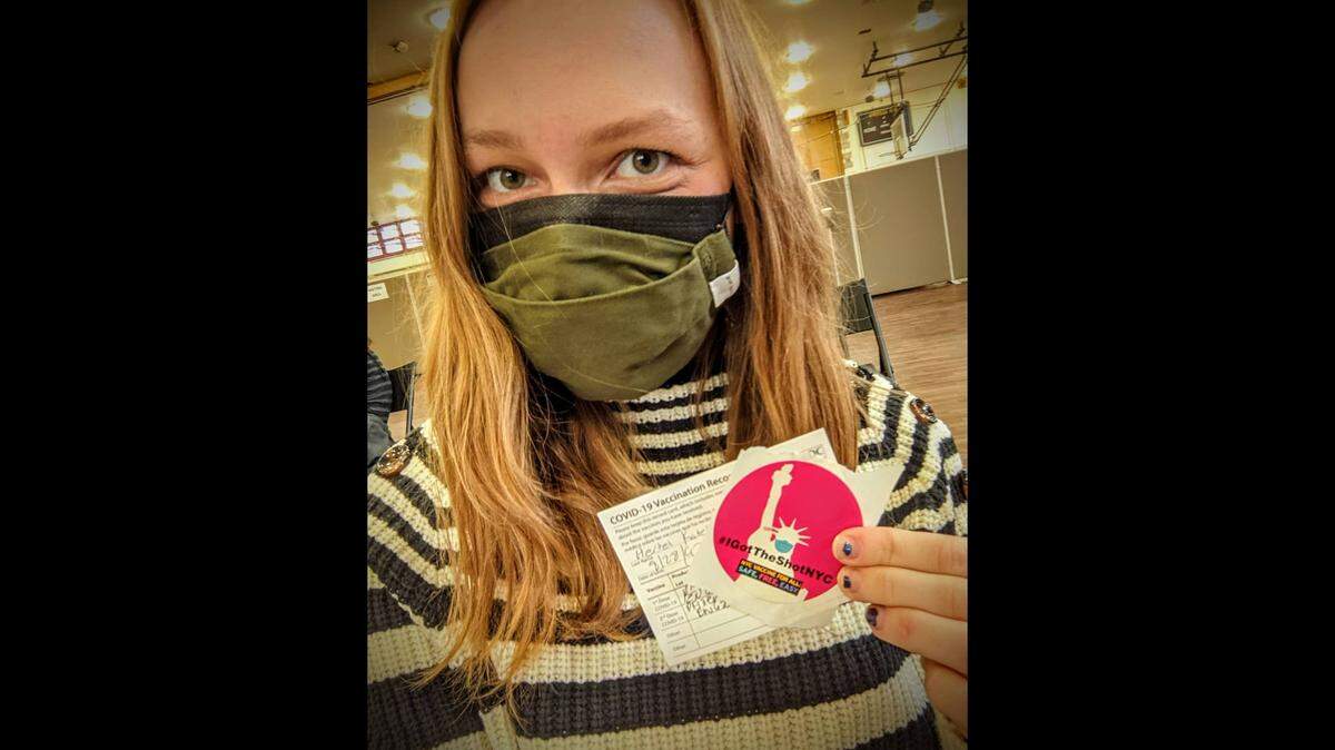 Katelyn Hertel, founder of Vaccine Fairy, was vaccinated at a high school in Queens, New York.