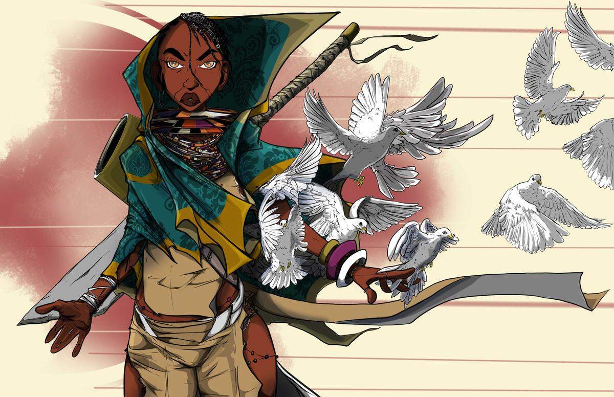 This piece by Wolly McNair is titled “of Peace of War.” It’s one of two posters McNair has on display at the Mint Museum Randolph as part of the “Never Abandon Imagination: The Fantastical Art of Tony DiTerlizzi” exhibition. McNair is one of four local artists whose work is included in the exhibit.