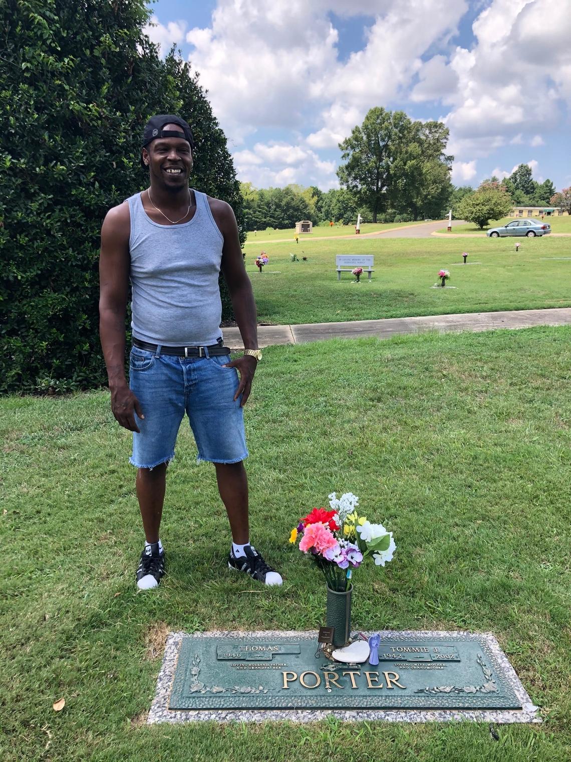 Shooting victim Frankie Jennings at his grandmother’s gravesite.