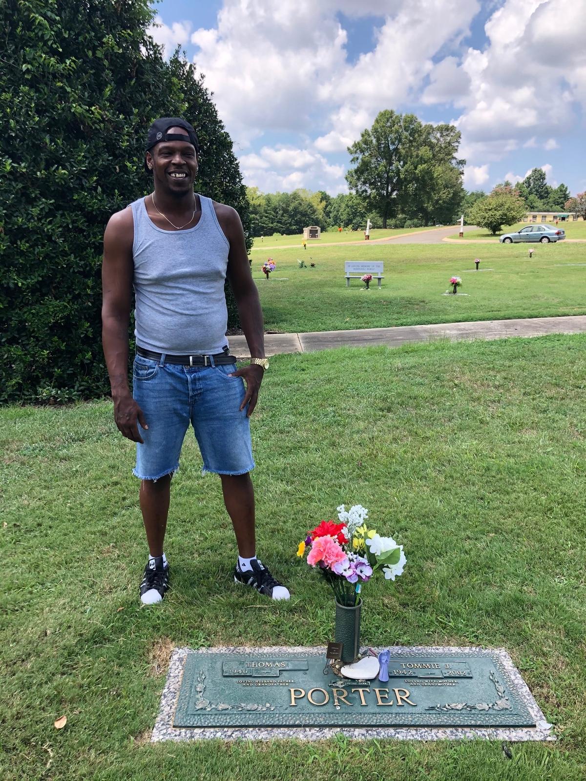 Shooting victim Frankie Jennings at his grandmother’s gravesite.