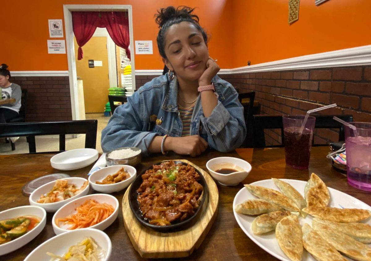 Food influencer Wynee Bermudez at Pepero, a Korean restaurant in Matthews.