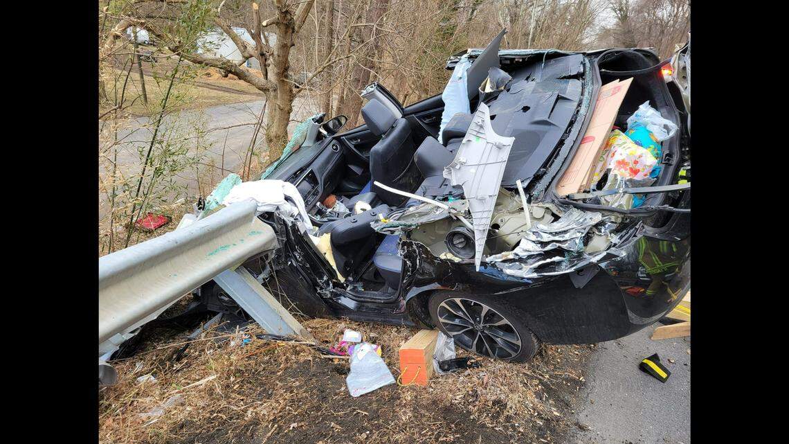 A Virginia driver on the way to get ice cream with her daughter ended up hospitalized with serious injuries after she was stabbed in the abdomen by a falling tree.