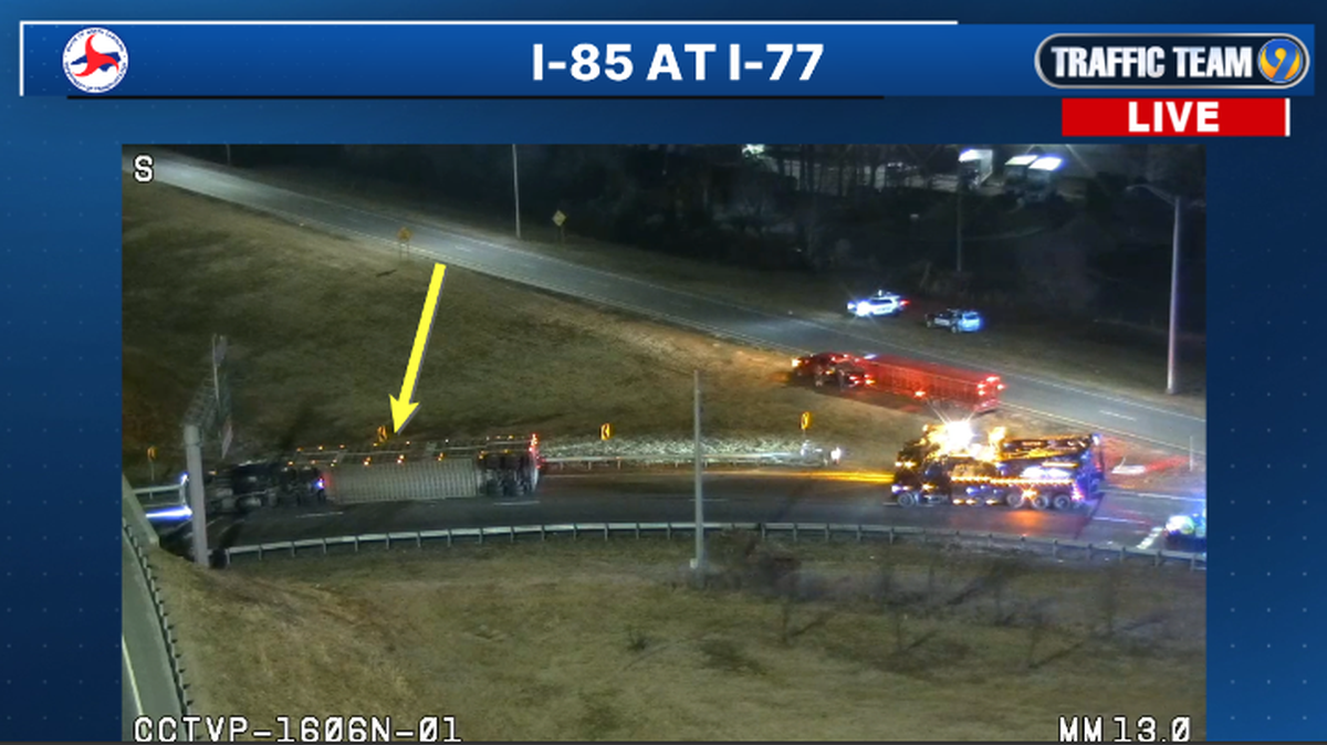 A tractor-trailer carrying 40 cattle overturned early Tuesday morning on a ramp connecting Interstate 85 south and Interstate 77 south, with some cattle dying from the crash.