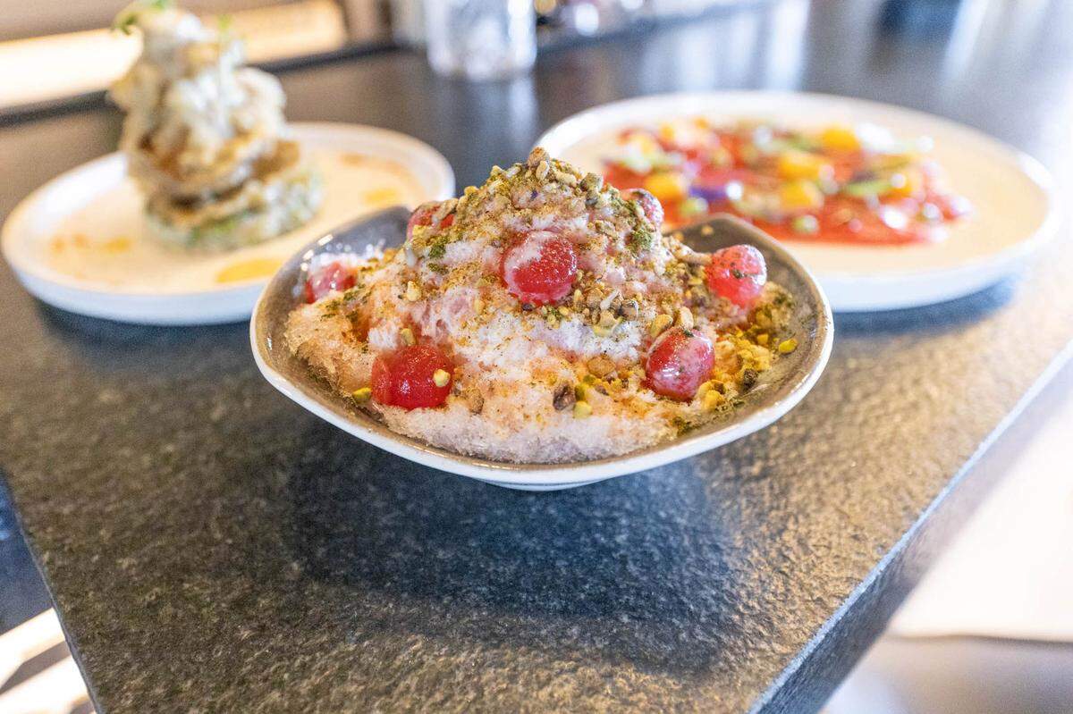 PARA’s KAKIGORI is a dessert that includes watermelon, mint, jalapeño, pistachio, sweet and condensed milk.