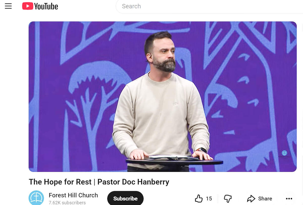 Forest Hill lead pastor Doc Hanberry, shown in a church video, addressed his six-campus congregation on Sunday, June 21, 2026, with a message about the YMCA of Greater Charlotte agreeing to sell the Morrison YMCA branch where they meet to another church.