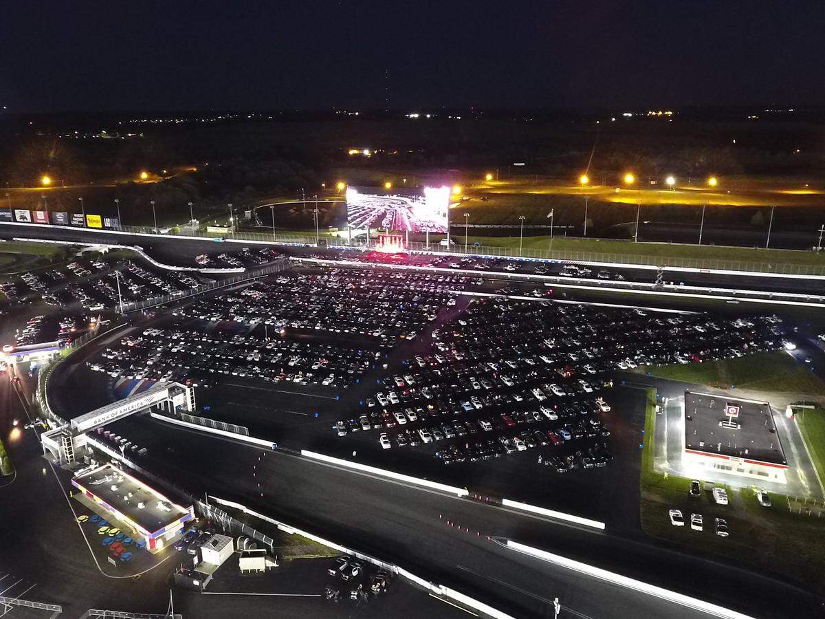 More than 1,500 cars parked on the infield at Charlotte Motor Speedway for the concert on Saturday night.