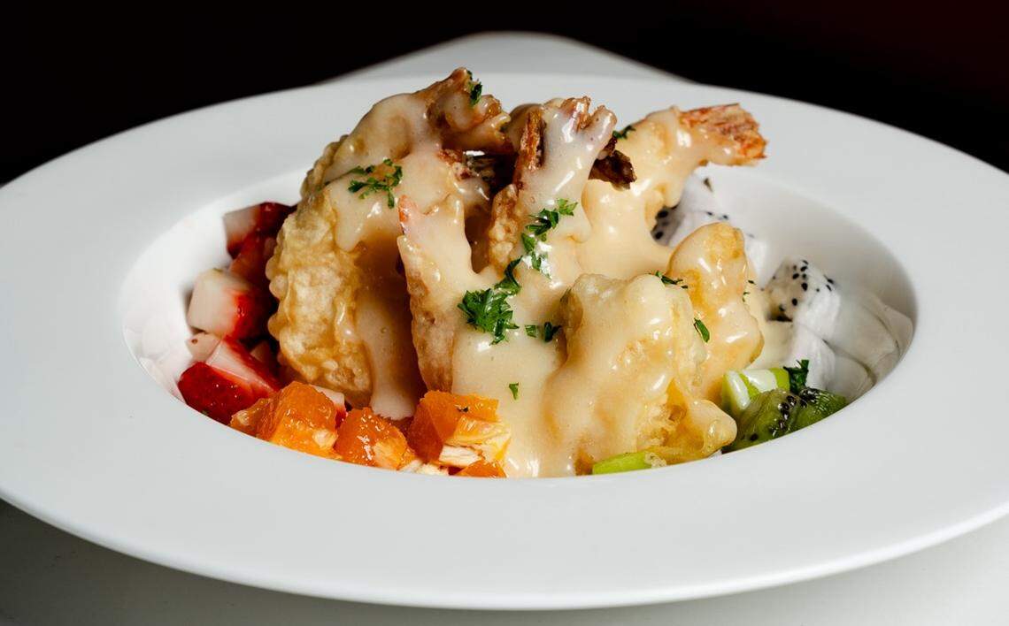 Creamy Fruit Shrimp at Flame Bistro & Bar.