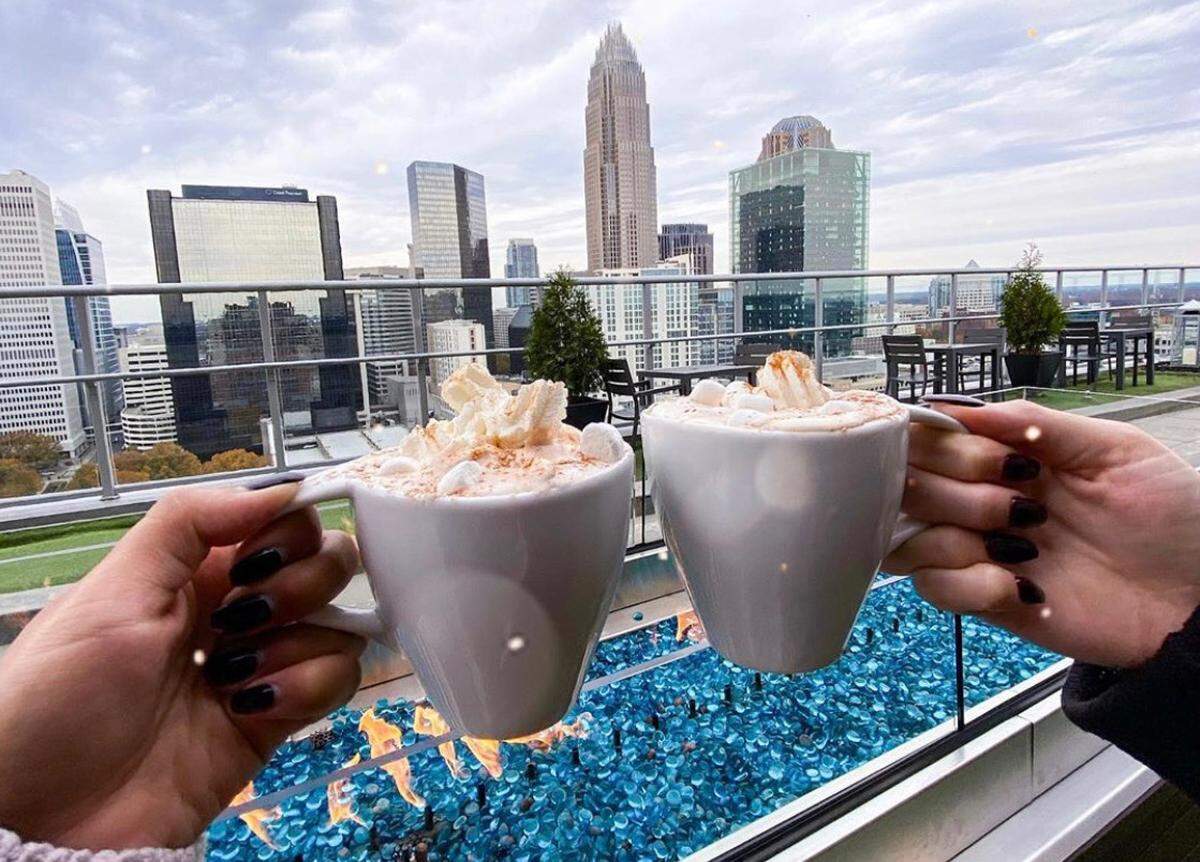 Fahrenheit’s patio has fire pits and skyline views.