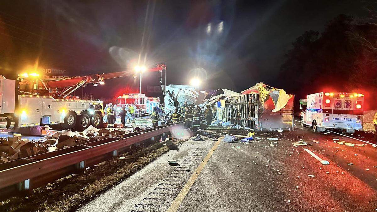 One truck spilled thousands of meatballs across the highway, photos show.