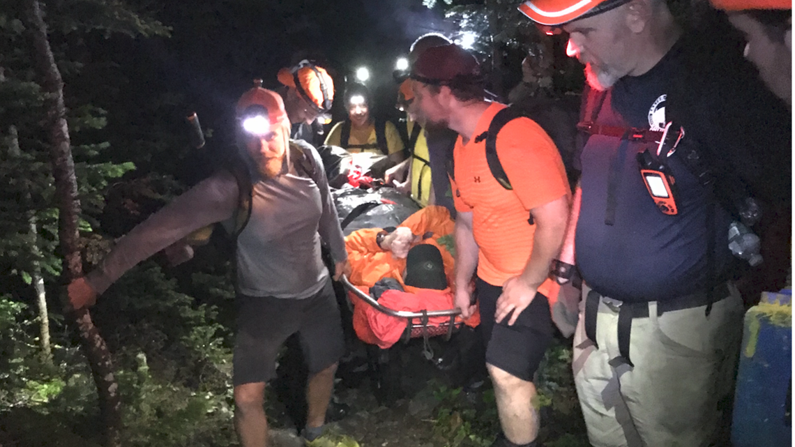 Maine Game Wardens and about 35 first responders rescued an injured Appalachian Trail hiker on Spaulding Mountain Wednesday night.