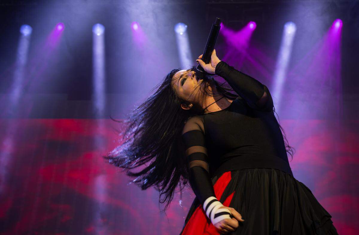 Evanescence's Amy Lee sings at Discovery Park in Sacramento, Calif., on Oct. 6, 2022.